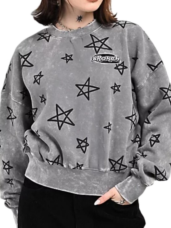 Broken Promises Sweaters - Broken Promises Women's Gray Star Print Crewneck Sweater